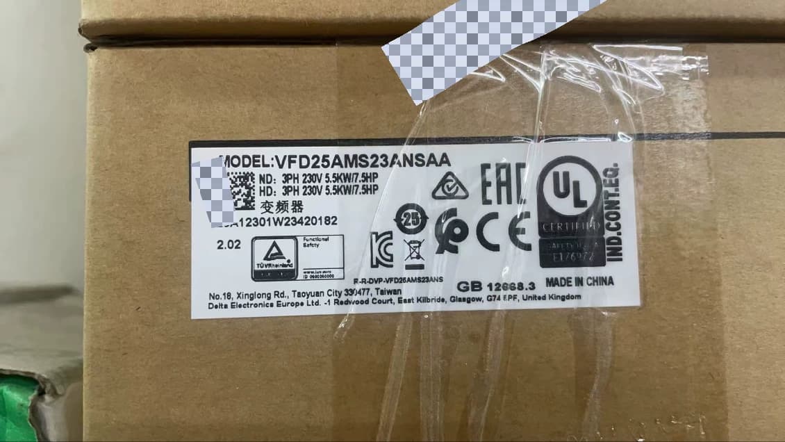 100% gloednieuwe originele en echte Delta VFD25AMS23ANSAA 5.5KW driefasige 220V frequentieomvormers Drive Servomotor