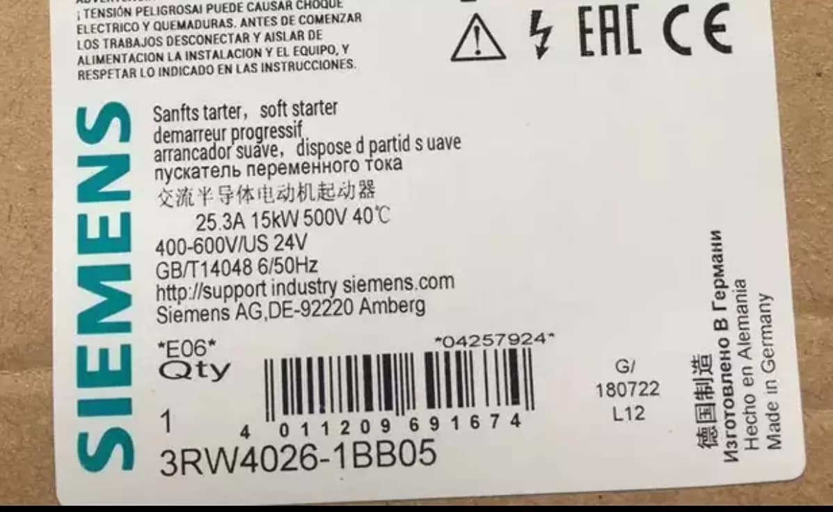 Gloednieuwe, echte, fabrieksgerichte Siemens 3RW4026-1BB05 Soft Starter SIRIUS SOFT STARTER