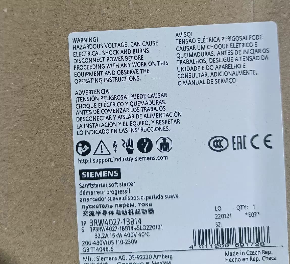 Gloednieuwe, echte, fabrieksgerichte Siemens 3RW4027-1BB14 Soft Starter SIRIUS SOFT STARTER