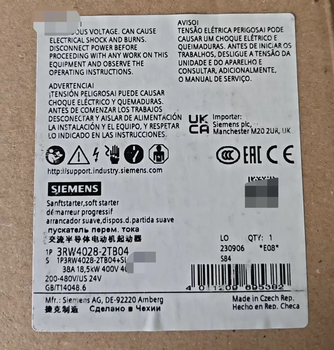 Gloednieuwe, echte, fabrieksgerichte Siemens 3RW4028-2TB04 Soft Starter SIRIUS SOFT STARTER